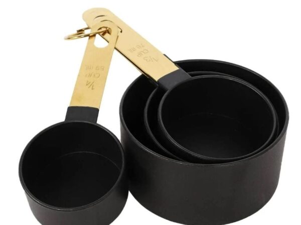 MRKT FINDS 4PCS Measuring cup set with golden steel handle (Black)