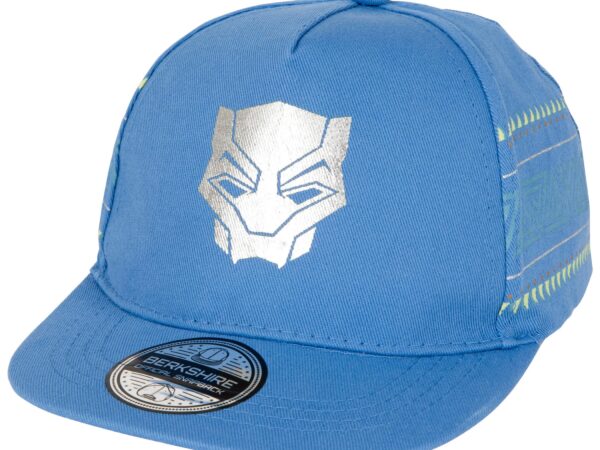 Berkshire Fashions Black Panther Silver Mask Logo Snapback Flat Bill Hat